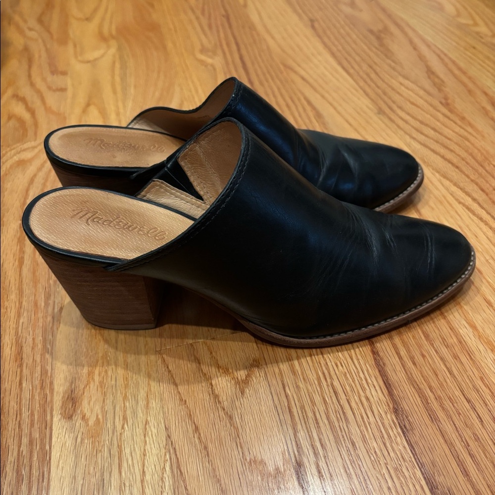 Madewell black leather mules, size 8.5.